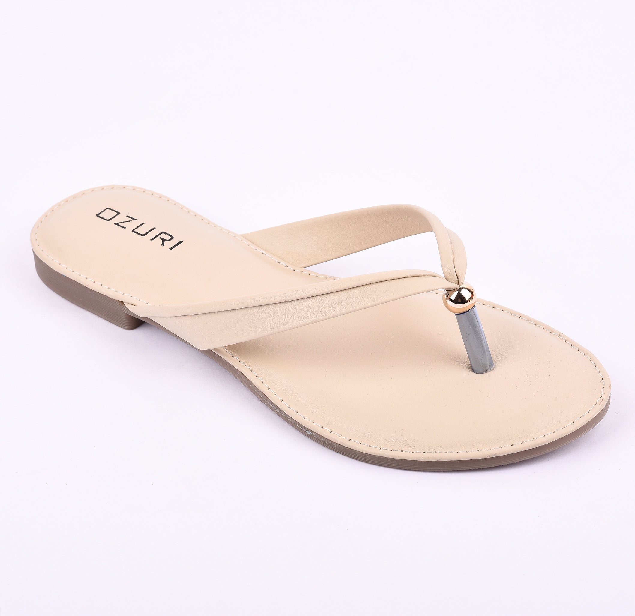 Ozuri Elegant Slip-On Flat Sandals with Minimal Charm Detailing