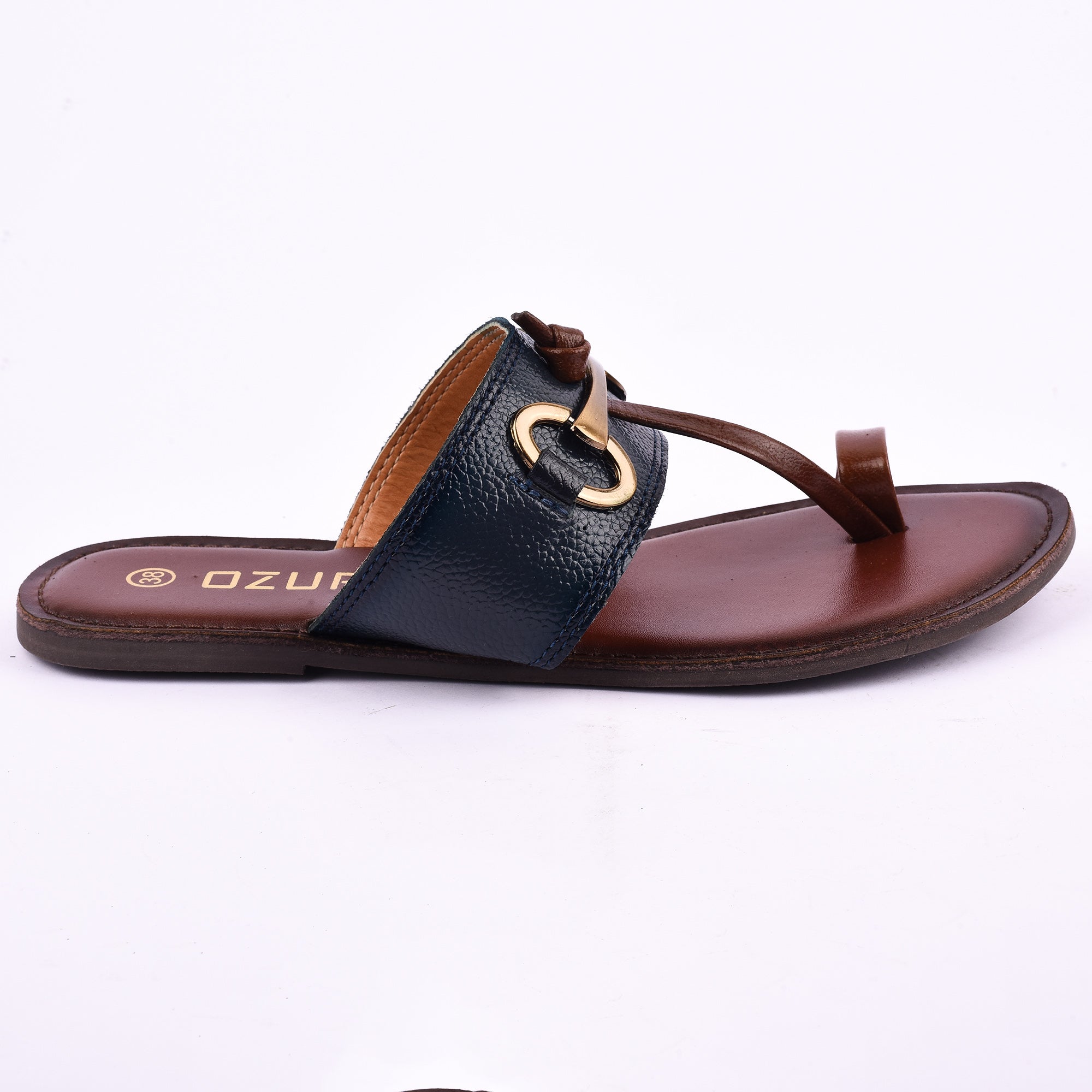 Ozuri Women’s Toe Loop Flat Sandals with Metal Buckle Detail