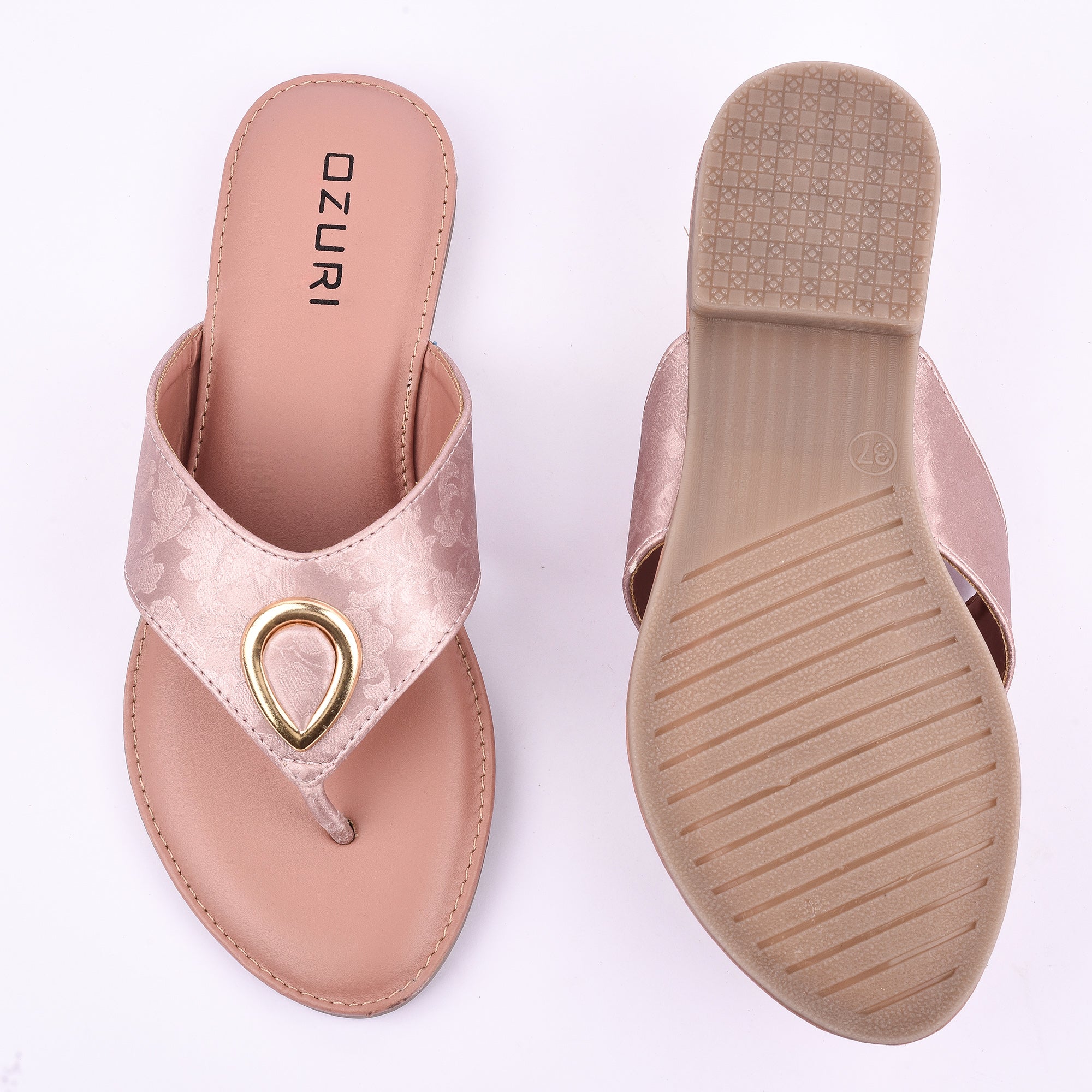 Ozuri Stylish Embossed Slip-On Flats with Metallic Teardrop Accent