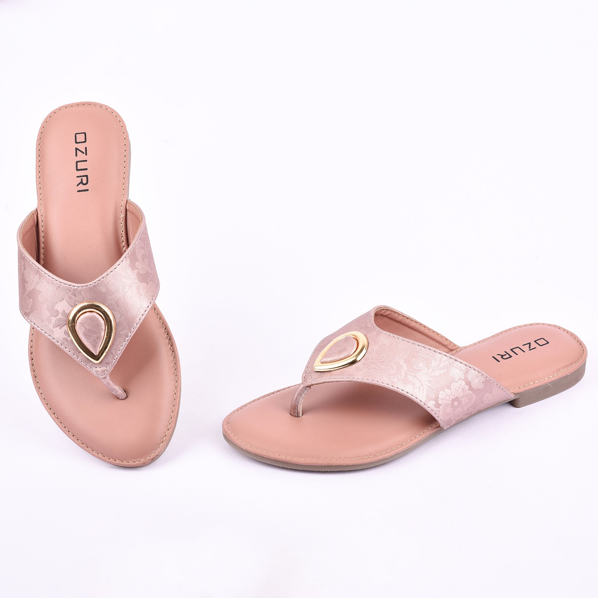 Ozuri Stylish Embossed Slip-On Flats with Metallic Teardrop Accent
