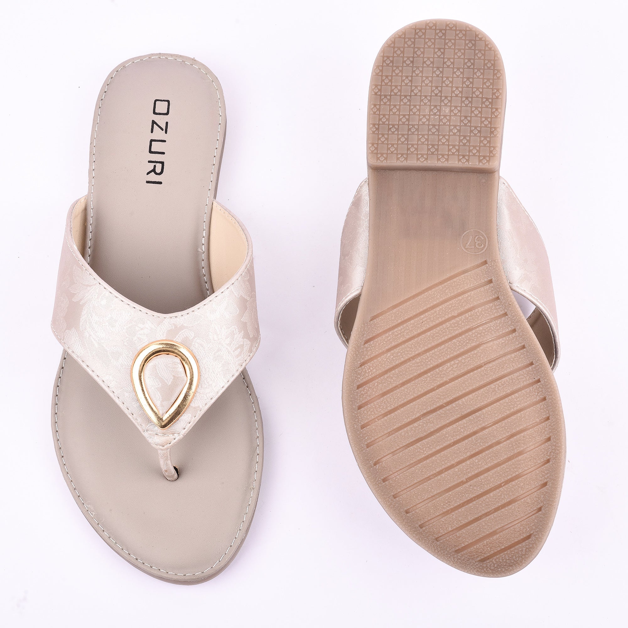 Ozuri Stylish Embossed Slip-On Flats with Metallic Teardrop Accent