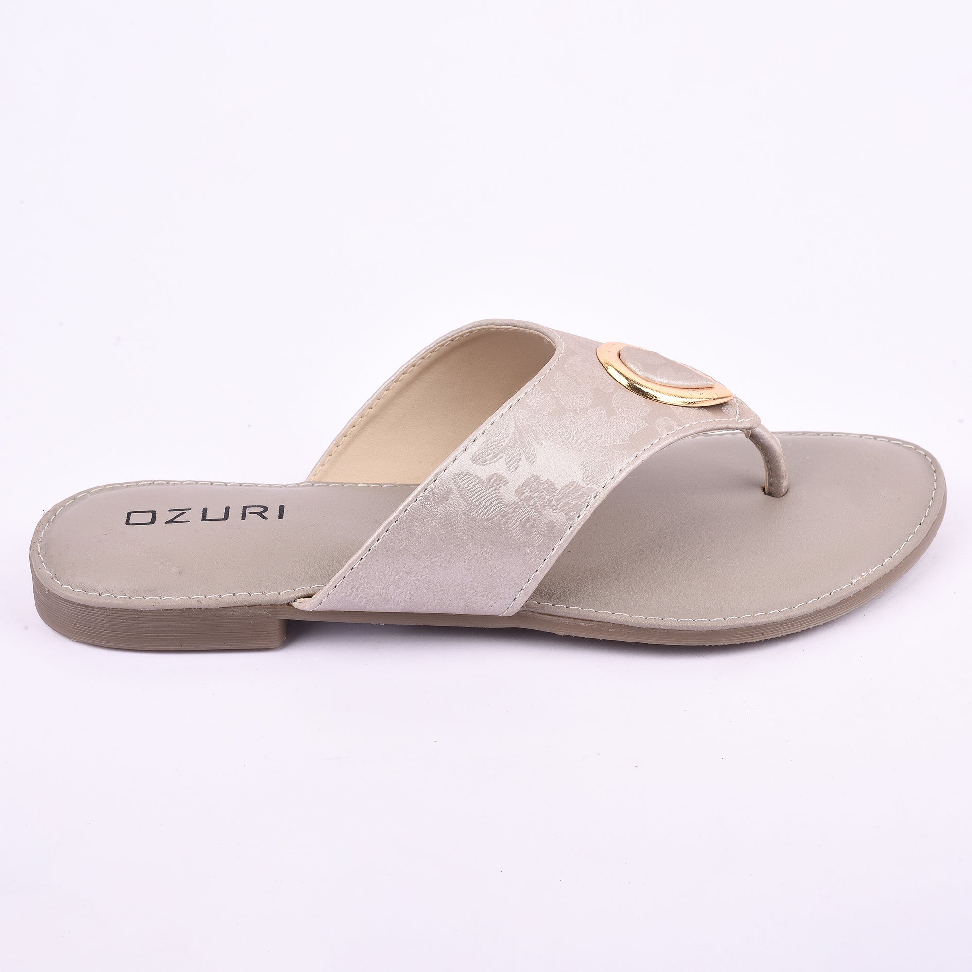 Ozuri Stylish Embossed Slip-On Flats with Metallic Teardrop Accent