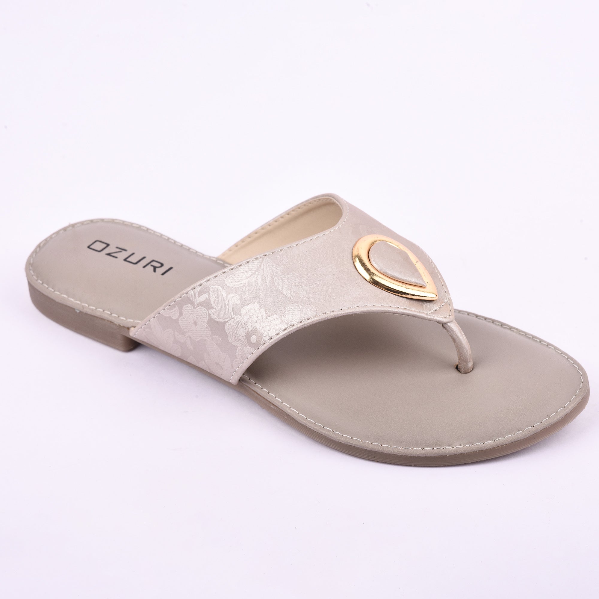 Ozuri Stylish Embossed Slip-On Flats with Metallic Teardrop Accent