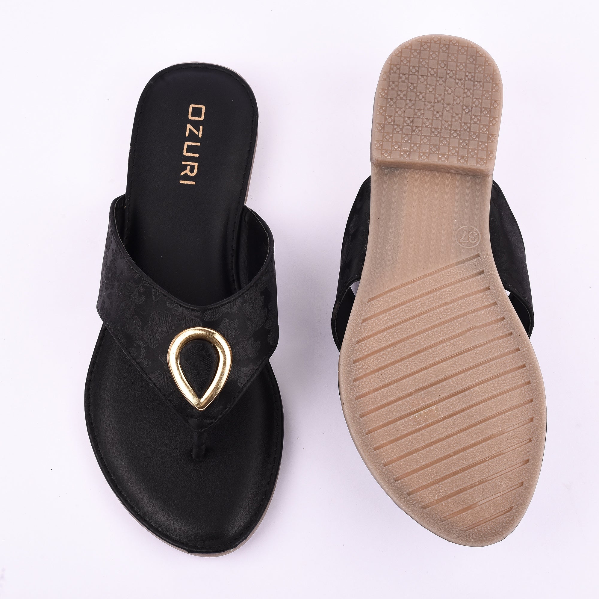 Ozuri Stylish Embossed Slip-On Flats with Metallic Teardrop Accent