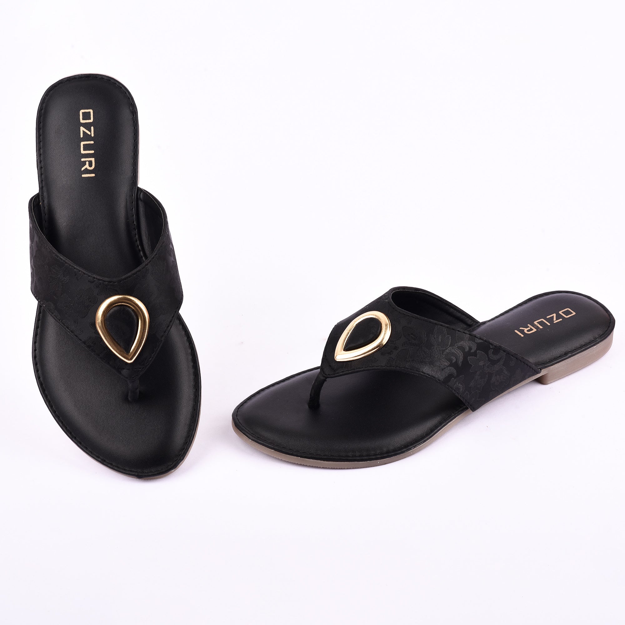 Ozuri Stylish Embossed Slip-On Flats with Metallic Teardrop Accent