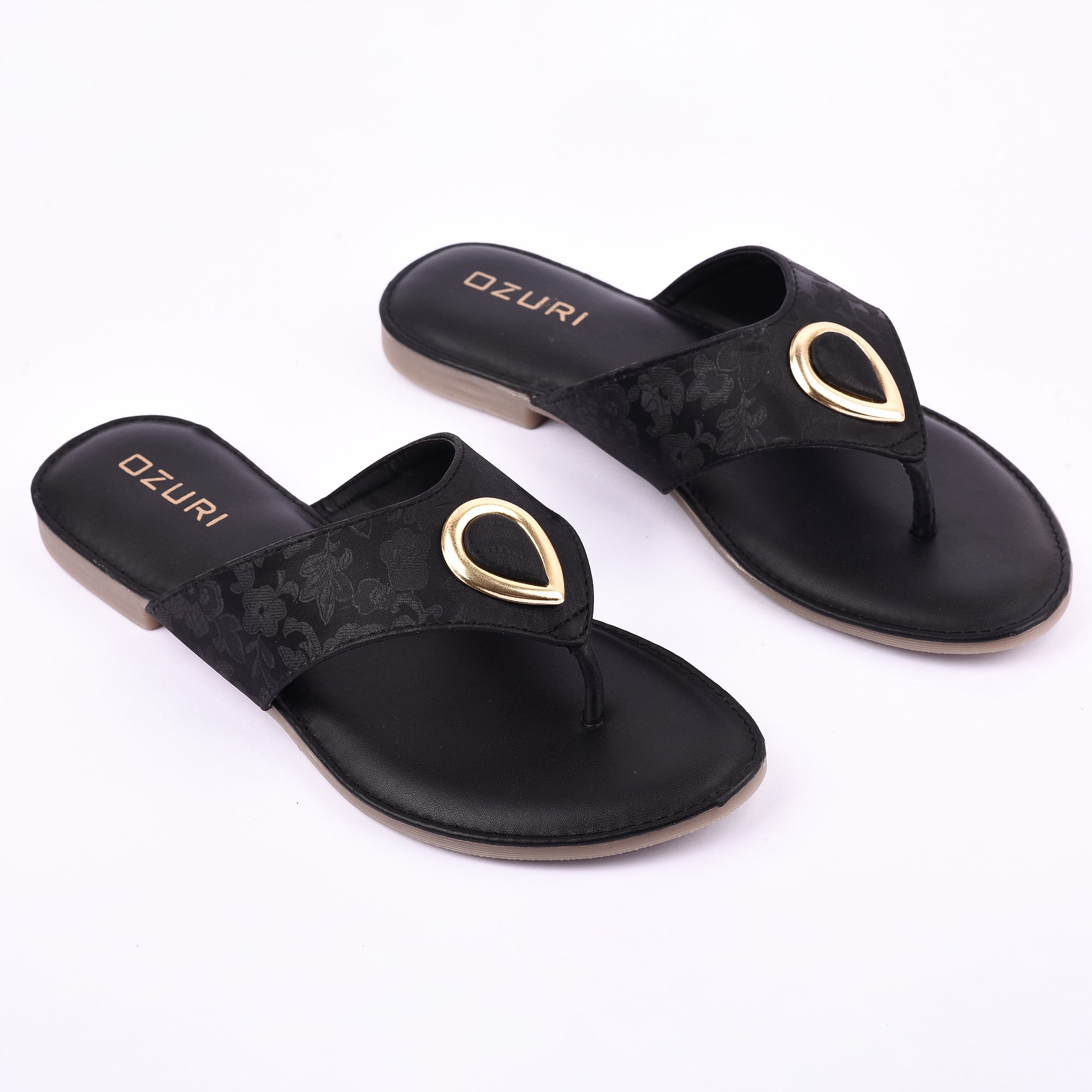 Ozuri Stylish Embossed Slip-On Flats with Metallic Teardrop Accent