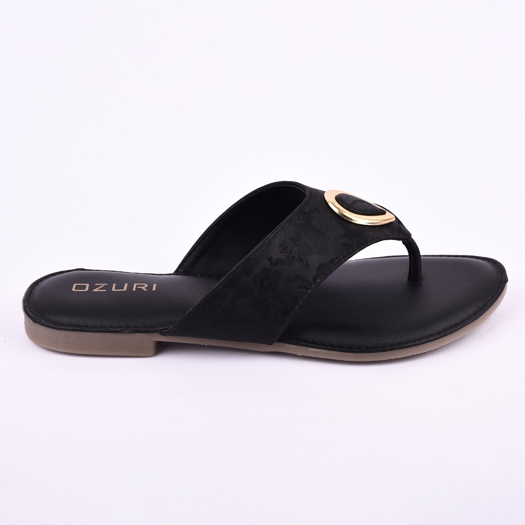 Ozuri Stylish Embossed Slip-On Flats with Metallic Teardrop Accent