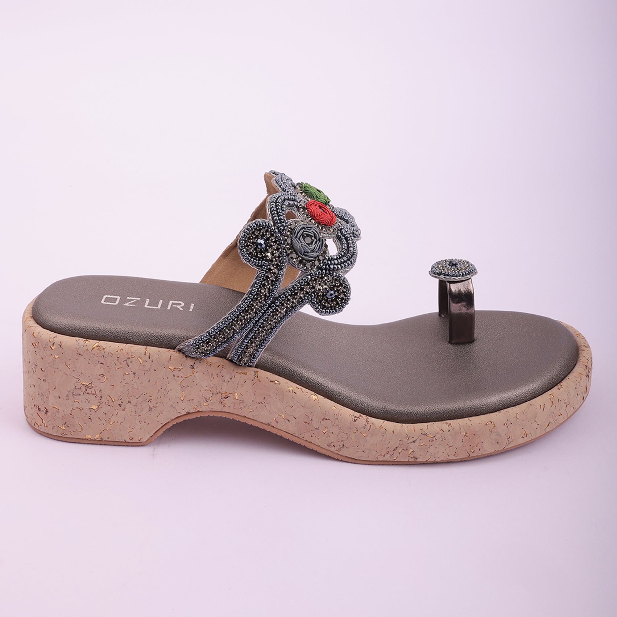 Embellished Ethnic Toe-Ring Wedge Sandals