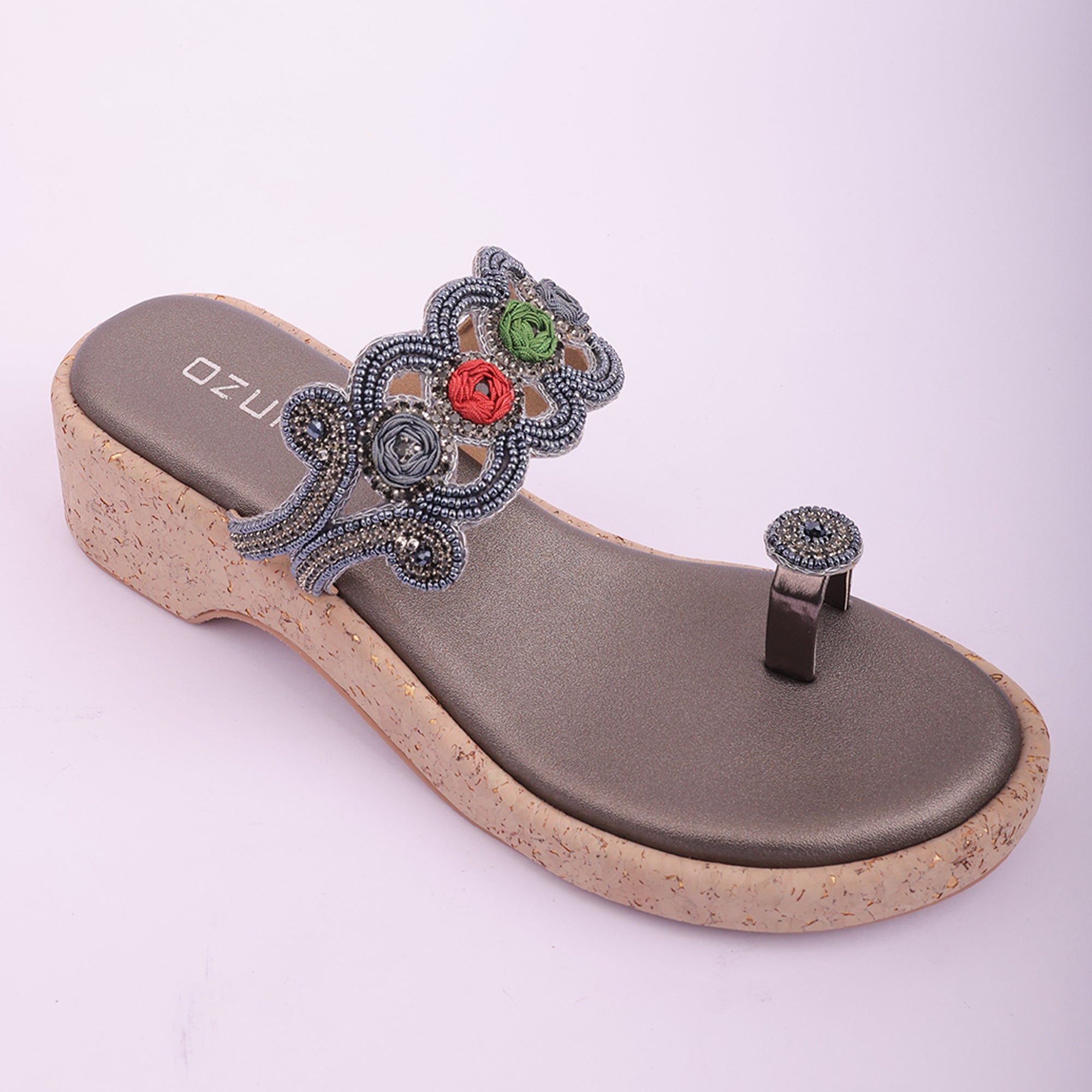 Embellished Ethnic Toe-Ring Wedge Sandals