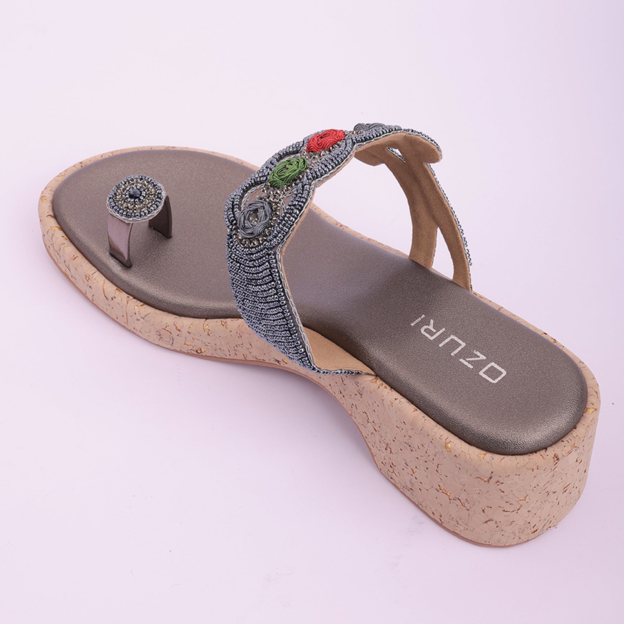 Embellished Ethnic Toe-Ring Wedge Sandals