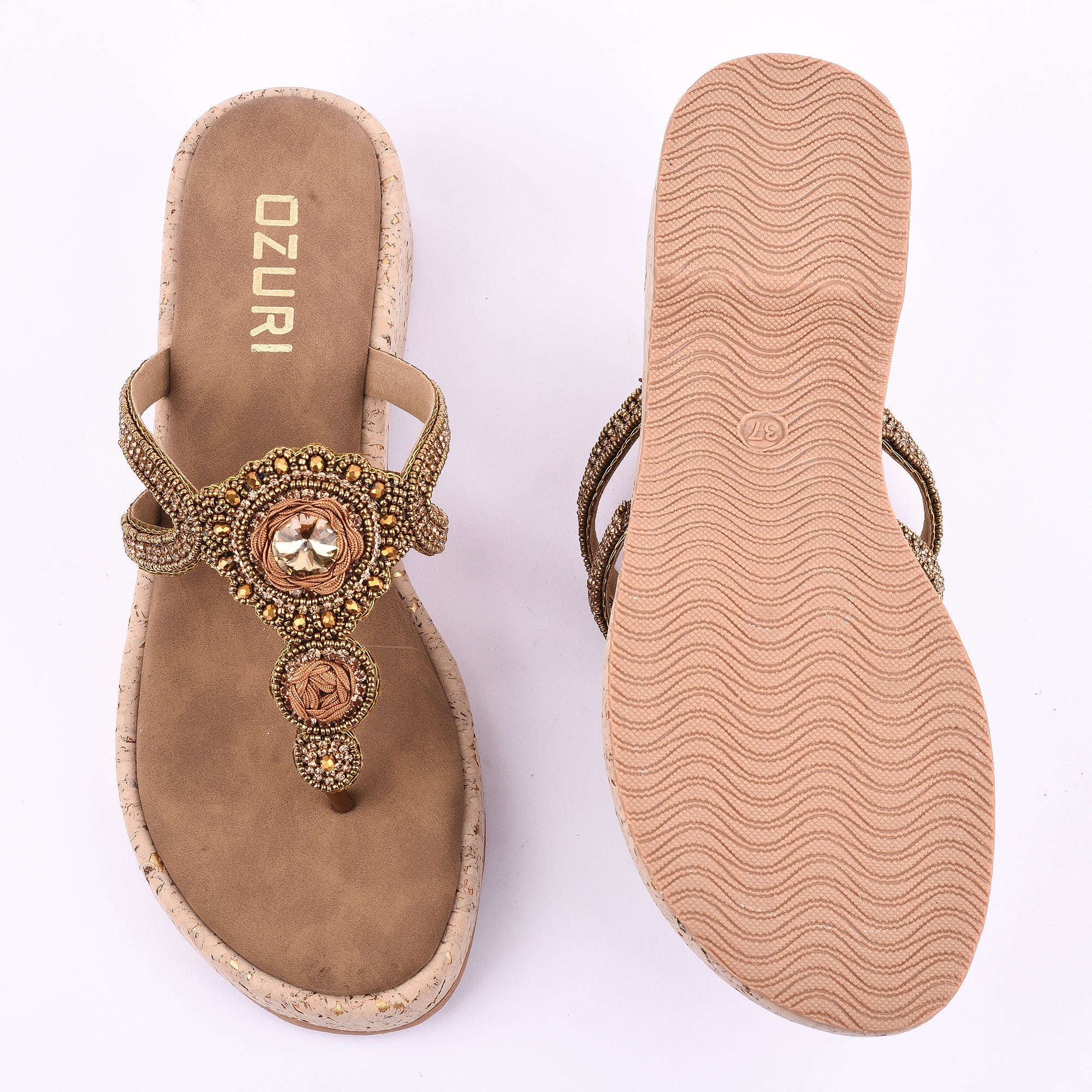 OZURI Women’s Embellished Wedge Sandals – Stylish & Comfortable Party Wear(11908)