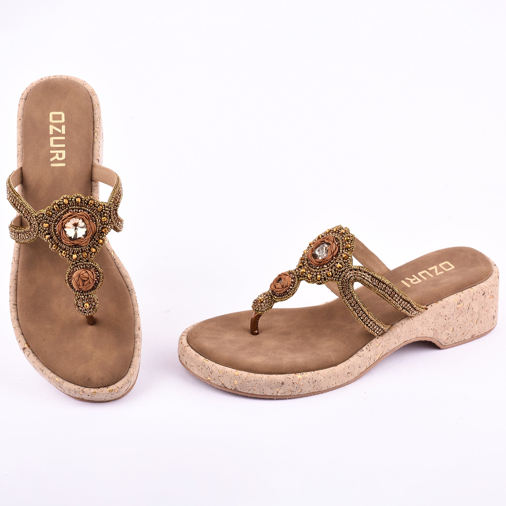 OZURI Women’s Embellished Wedge Sandals – Stylish & Comfortable Party Wear(11908)