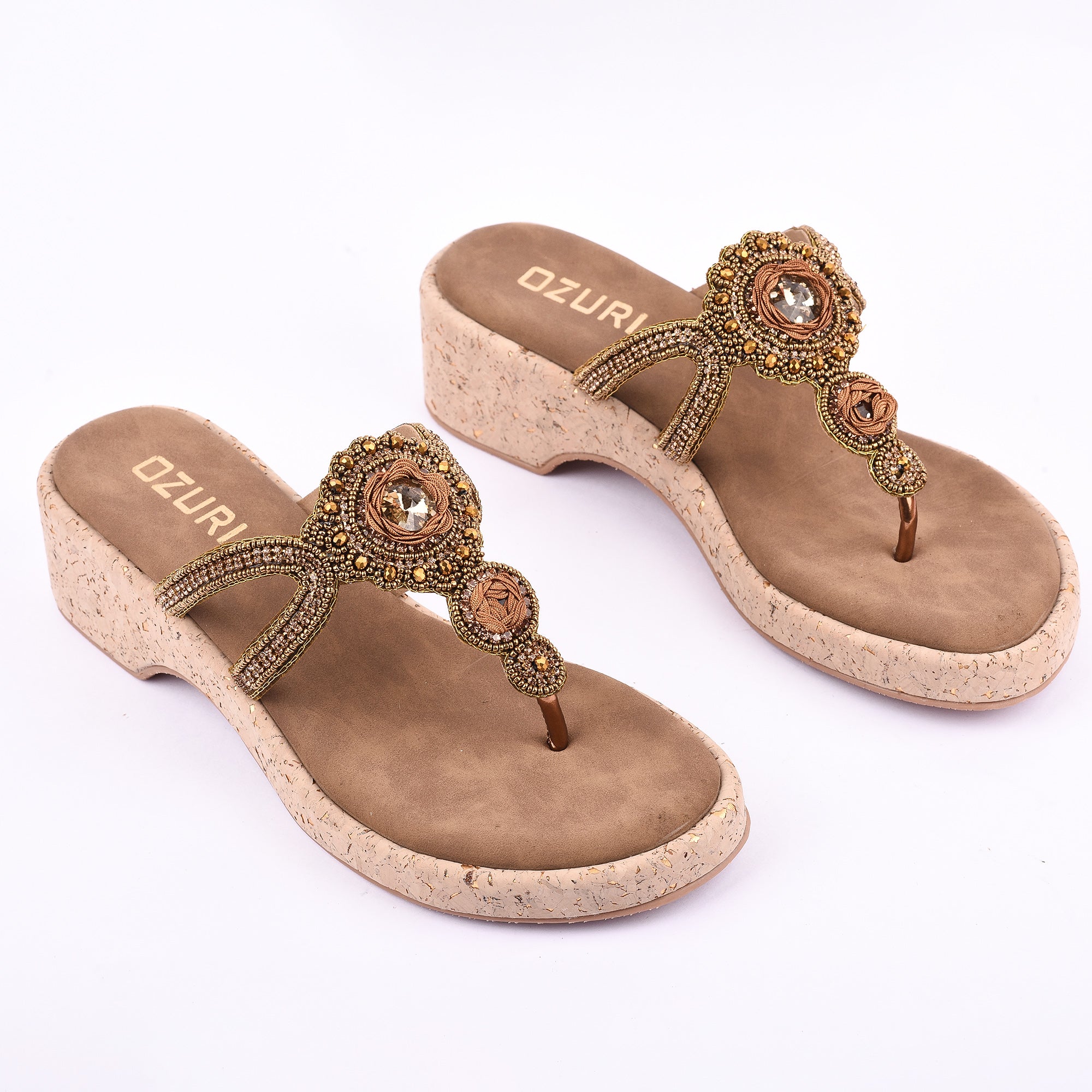 OZURI Women’s Embellished Wedge Sandals – Stylish & Comfortable Party Wear(11908)