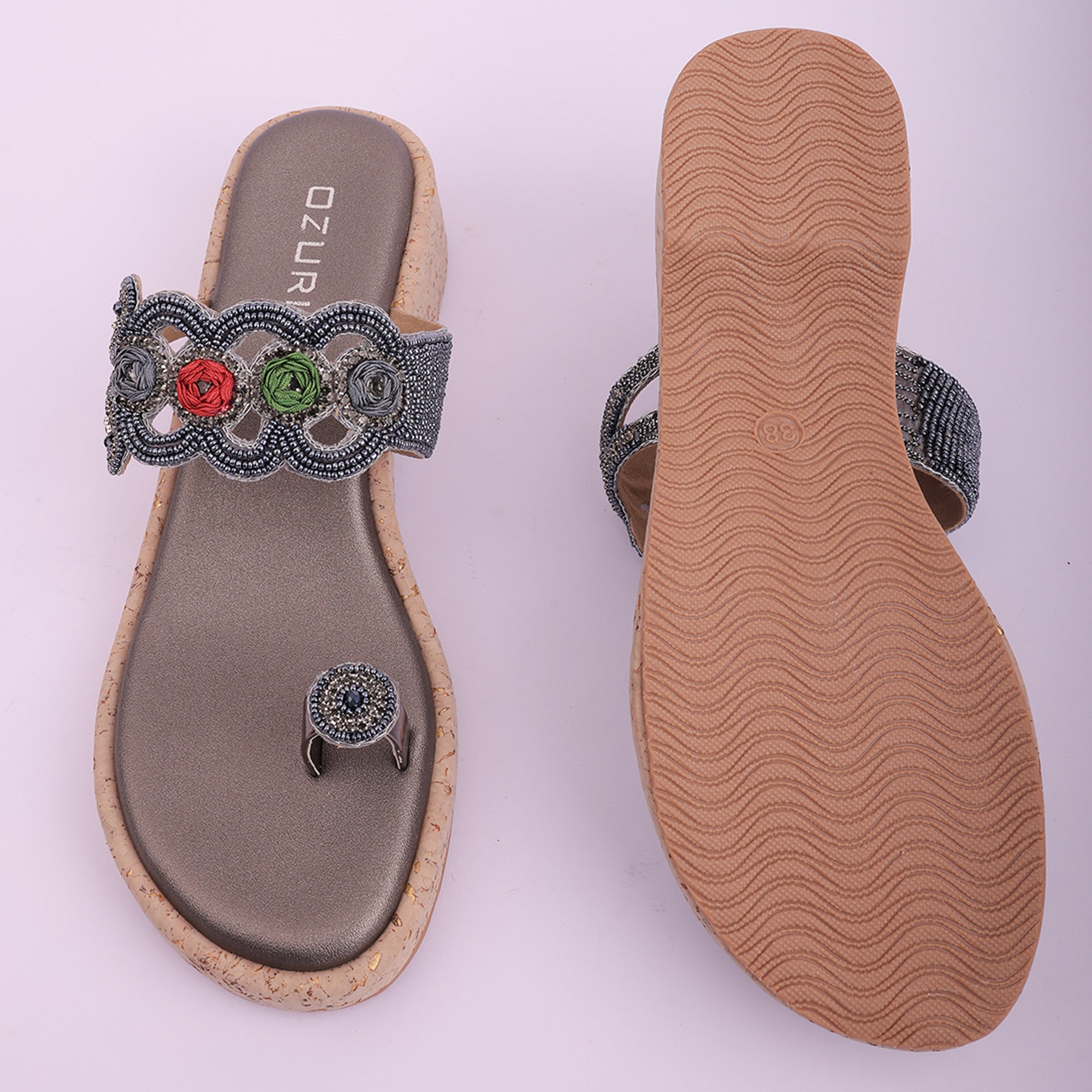 Embellished Ethnic Toe-Ring Wedge Sandals