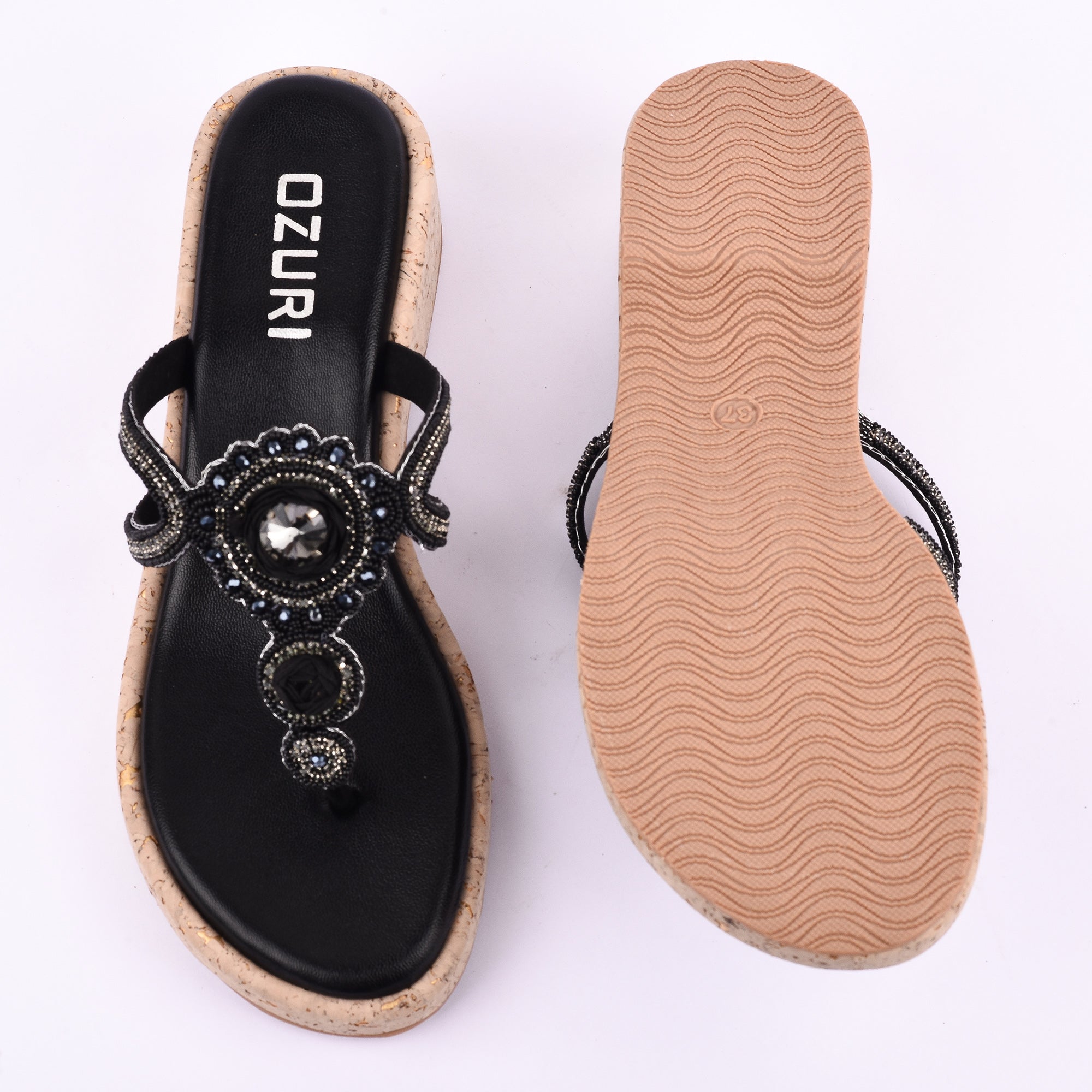 OZURI Women’s Embellished Wedge Sandals – Stylish & Comfortable Party Wear(11908)