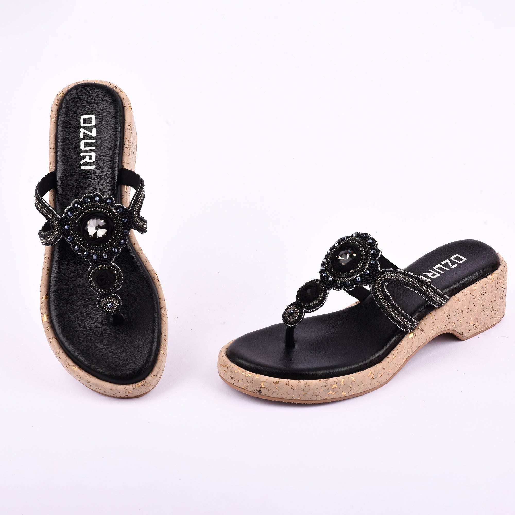 OZURI Women’s Embellished Wedge Sandals – Stylish & Comfortable Party Wear(11908)