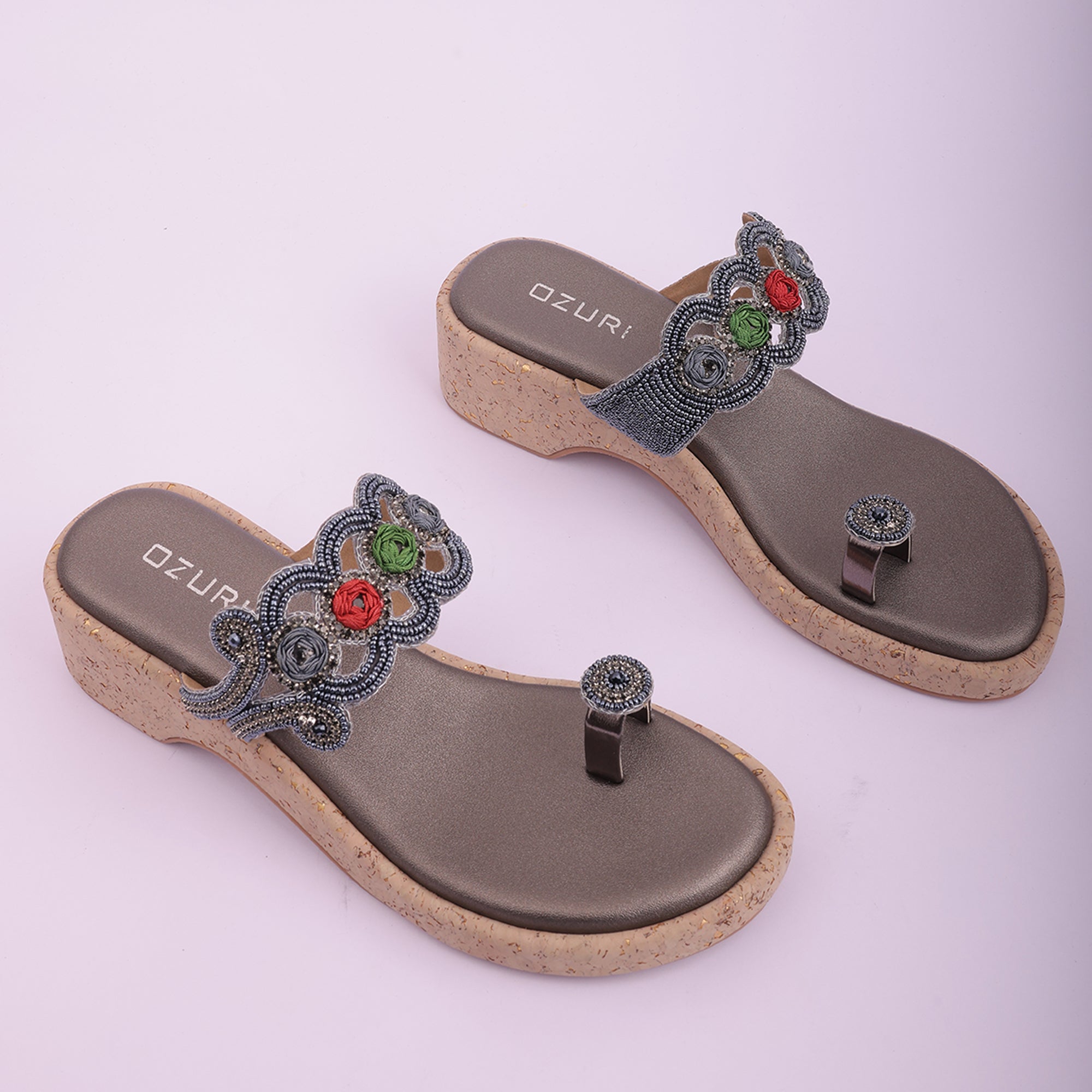 Embellished Ethnic Toe-Ring Wedge Sandals