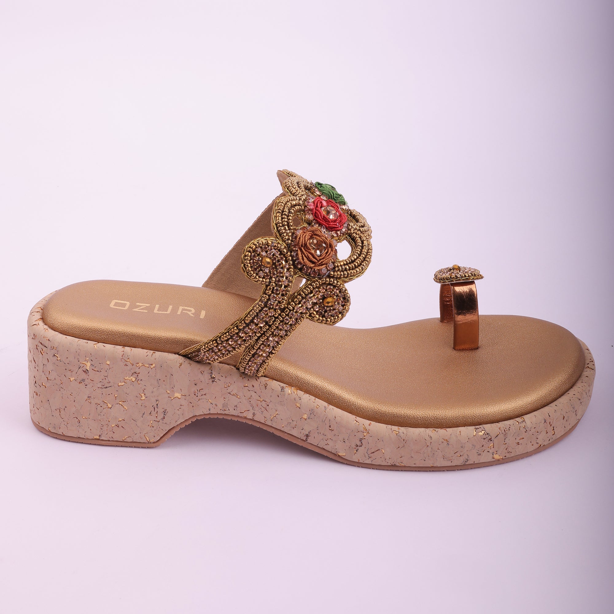 Embellished Ethnic Toe-Ring Wedge Sandals
