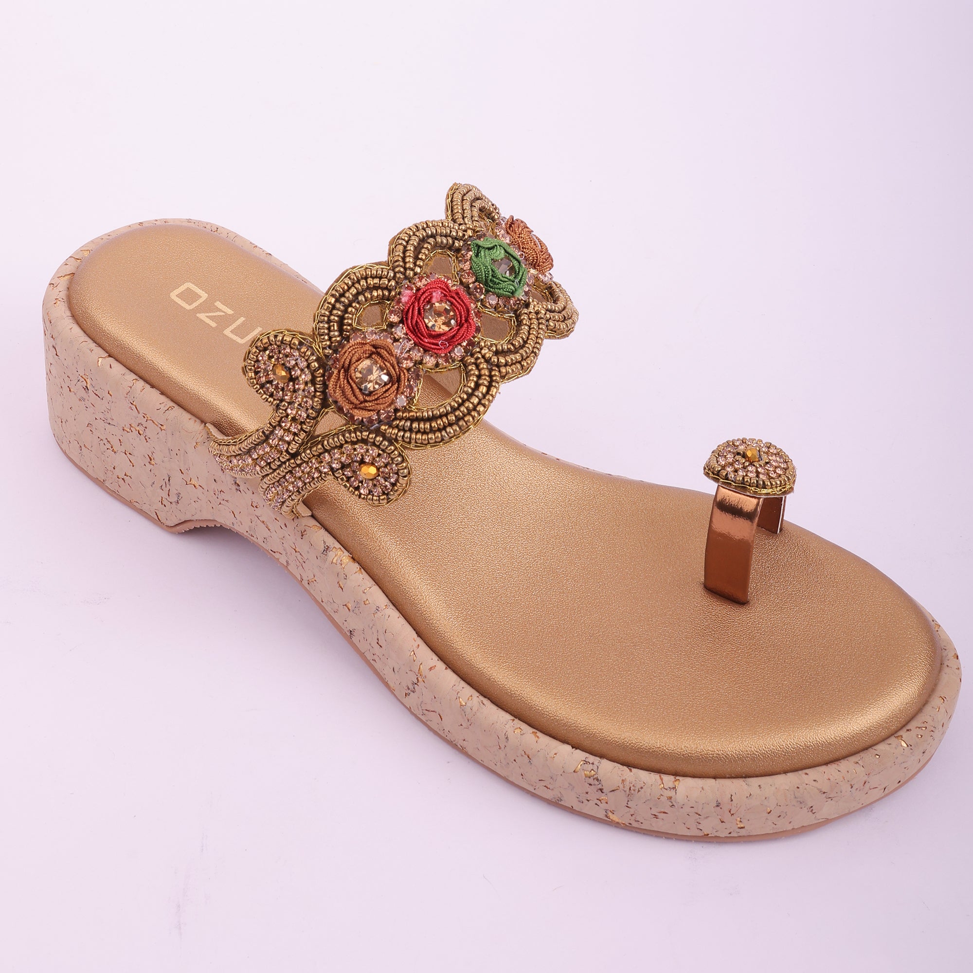 Embellished Ethnic Toe-Ring Wedge Sandals