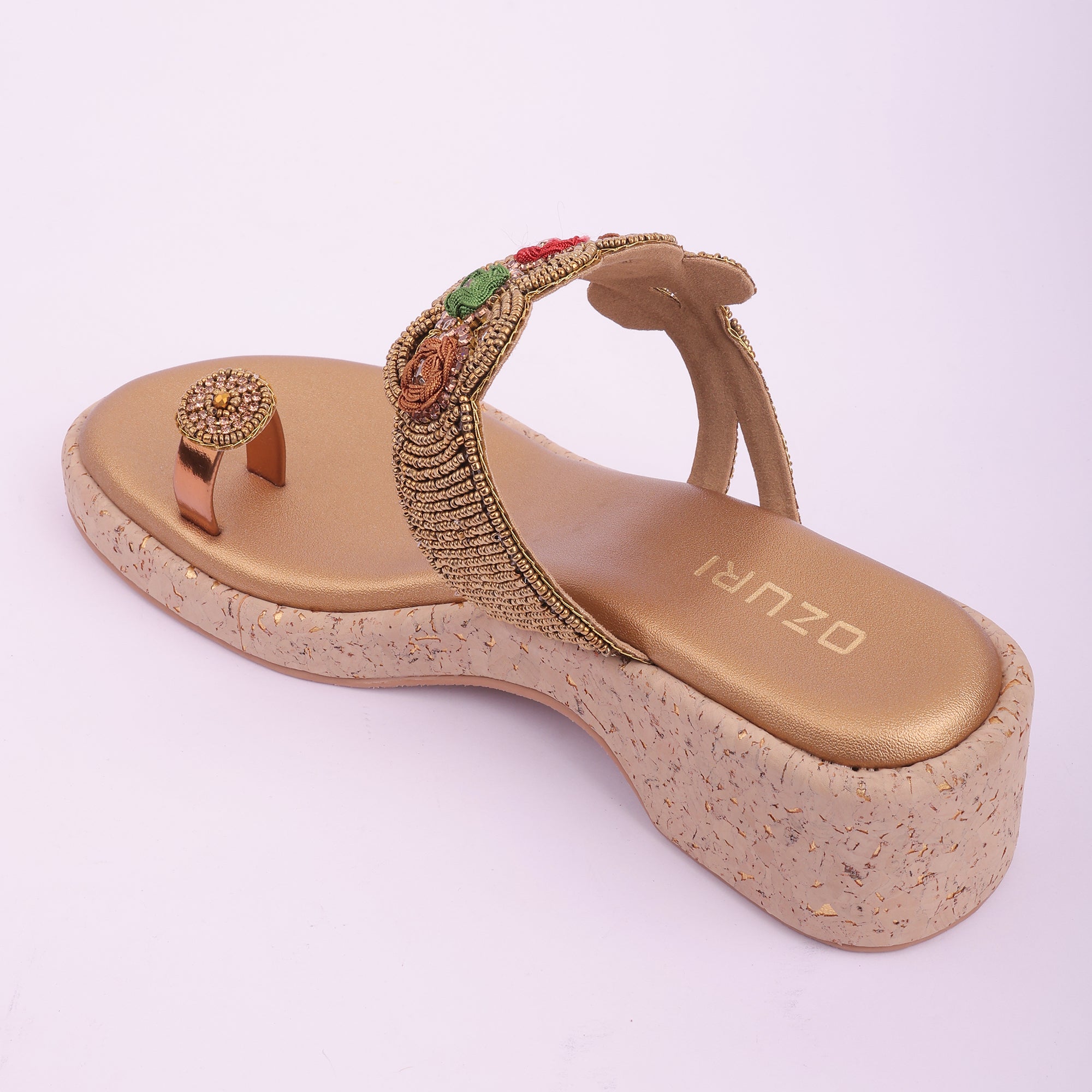 Embellished Ethnic Toe-Ring Wedge Sandals