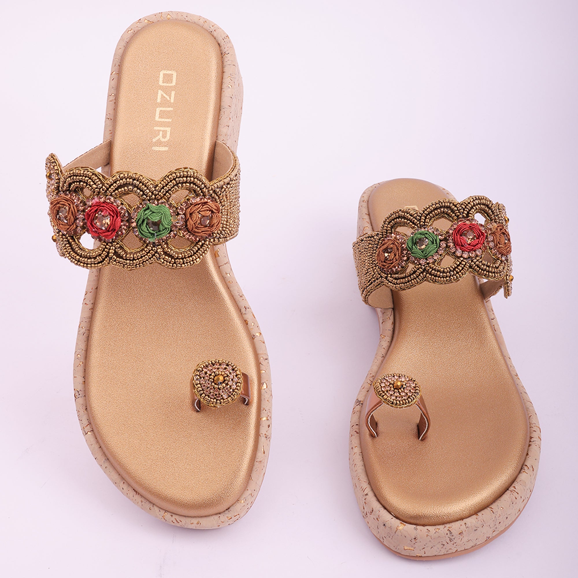 Embellished Ethnic Toe-Ring Wedge Sandals
