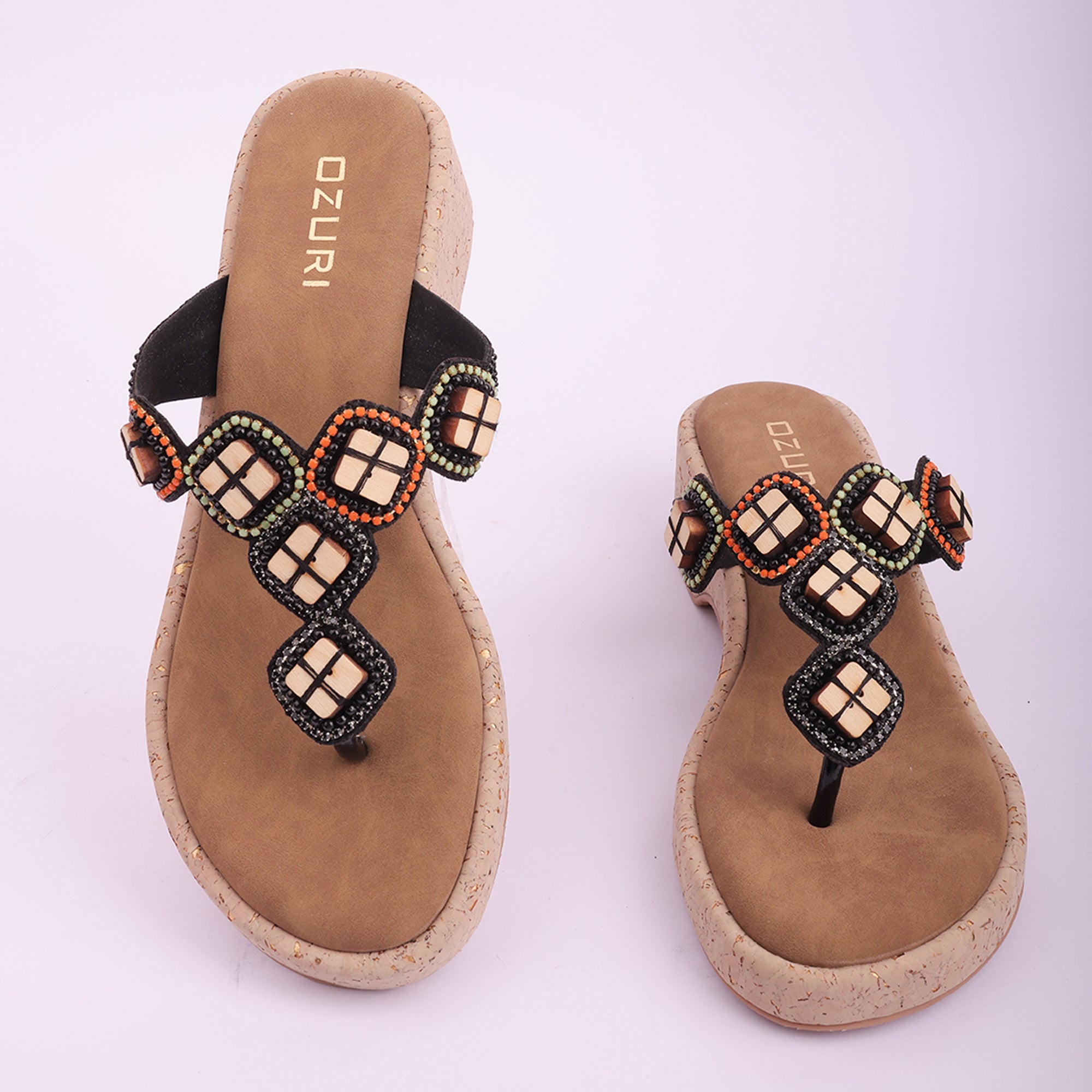 Embellished Beaded Slip-On Wedge Sandals for Women