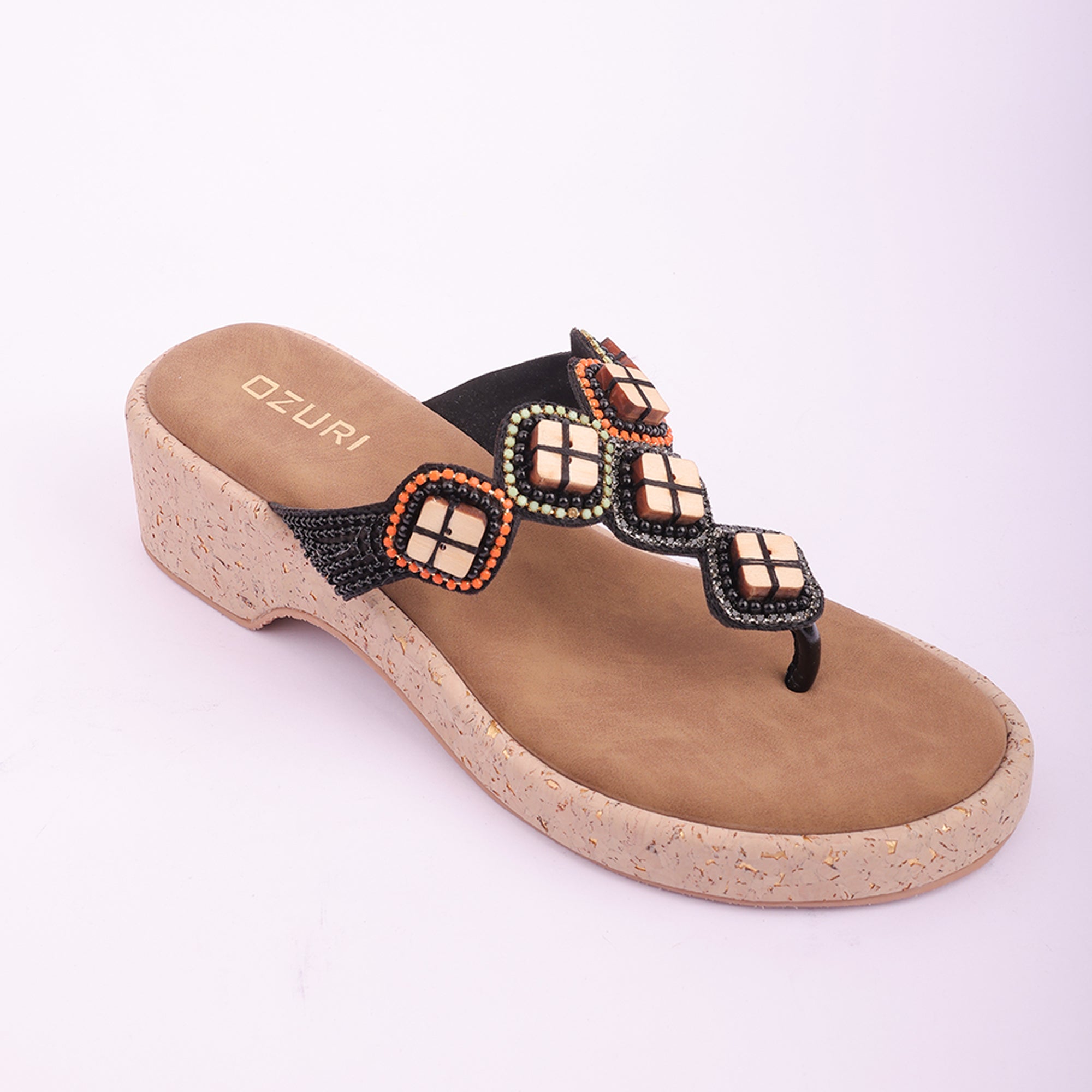 Embellished Beaded Slip-On Wedge Sandals for Women