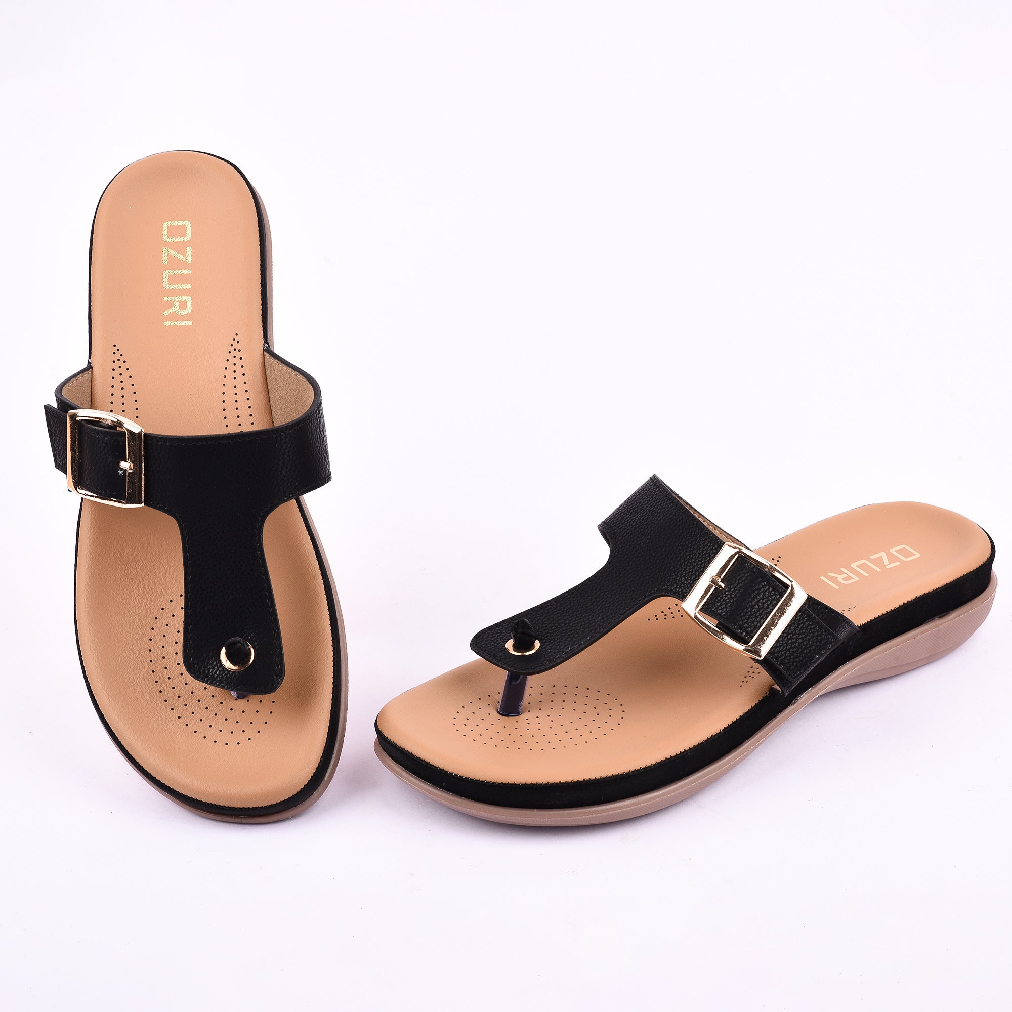 OZURI Women’s Comfort Buckle Flats – Stylish & Cushioned Daily Wear Sandals (10605)