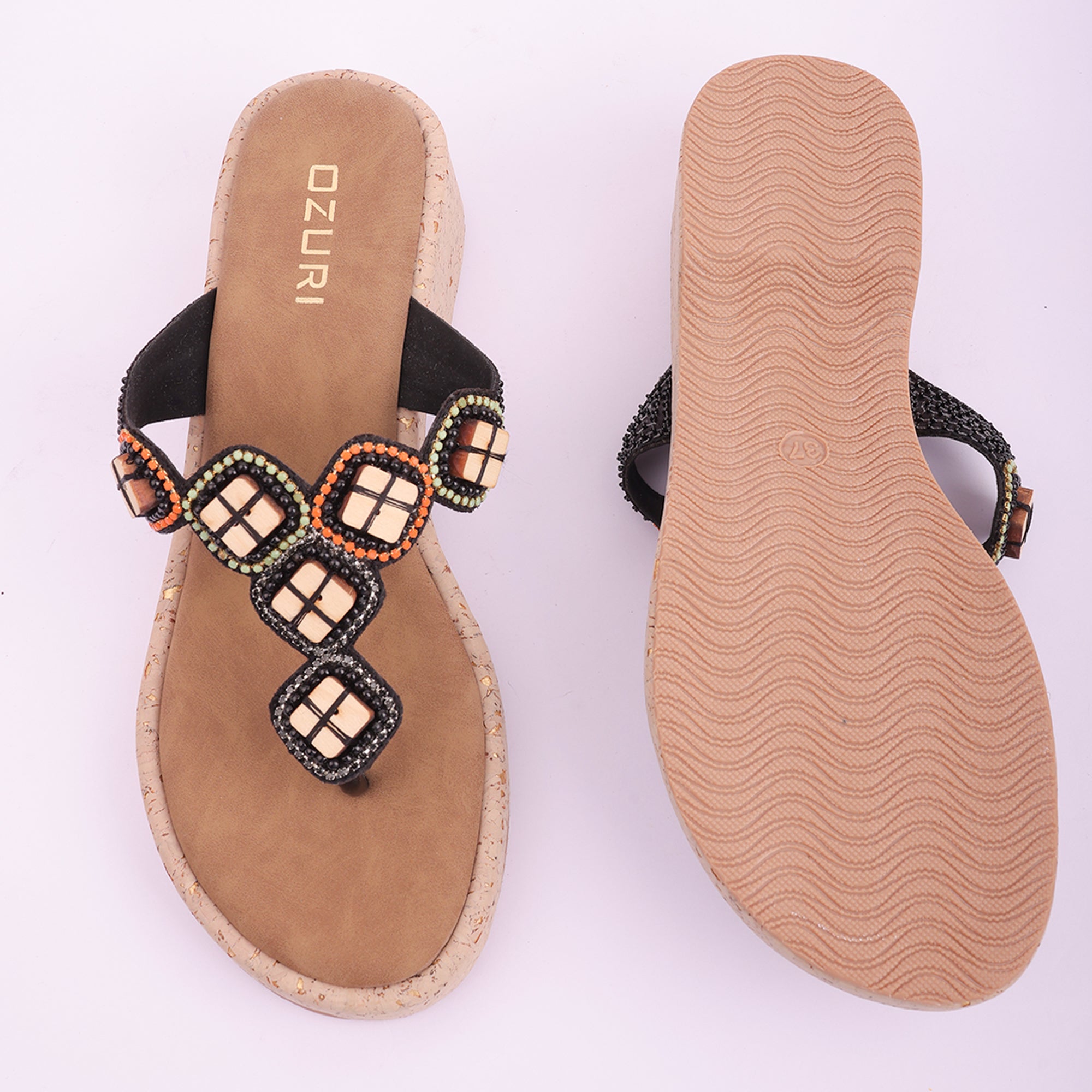 Embellished Beaded Slip-On Wedge Sandals for Women