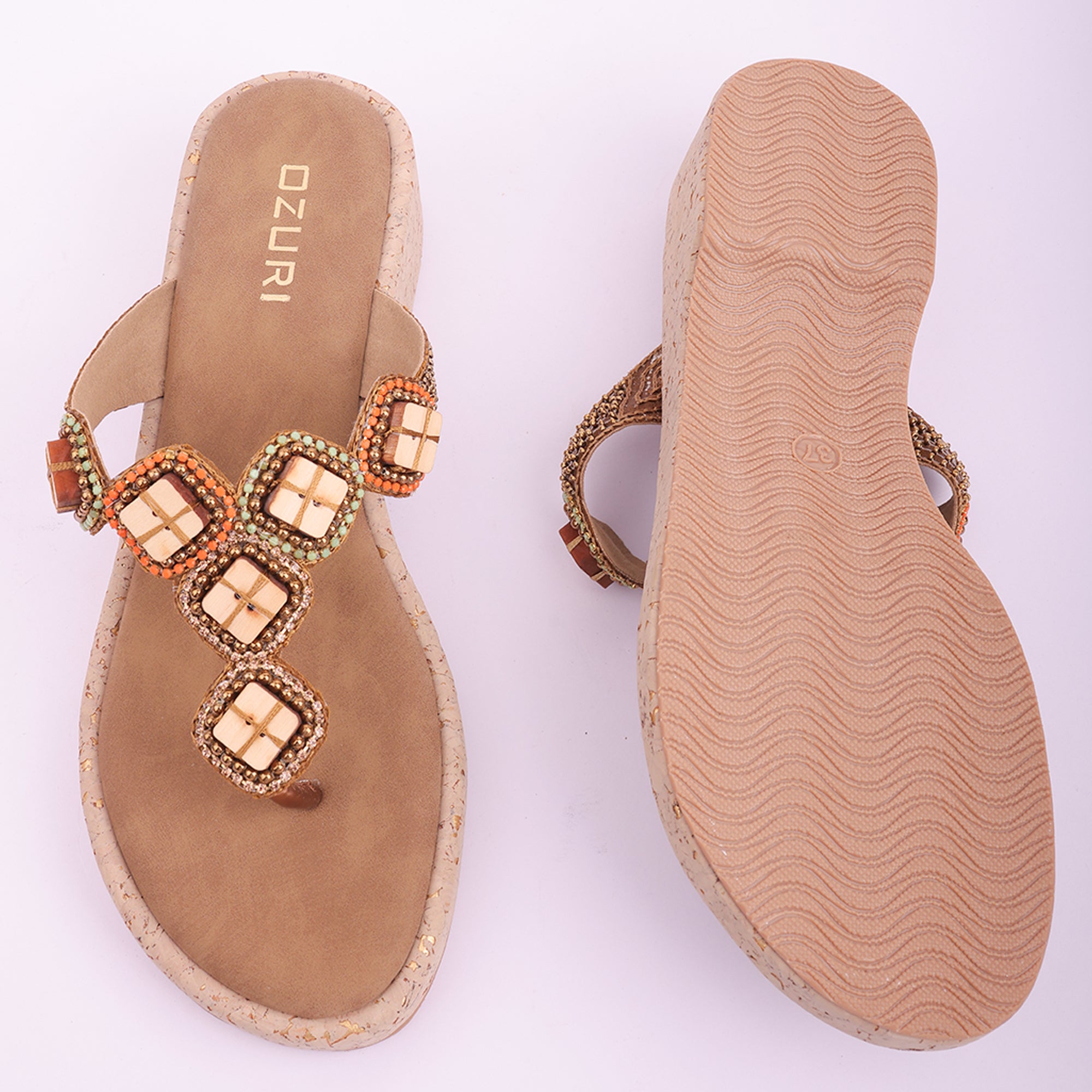 Embellished Beaded Slip-On Wedge Sandals for Women