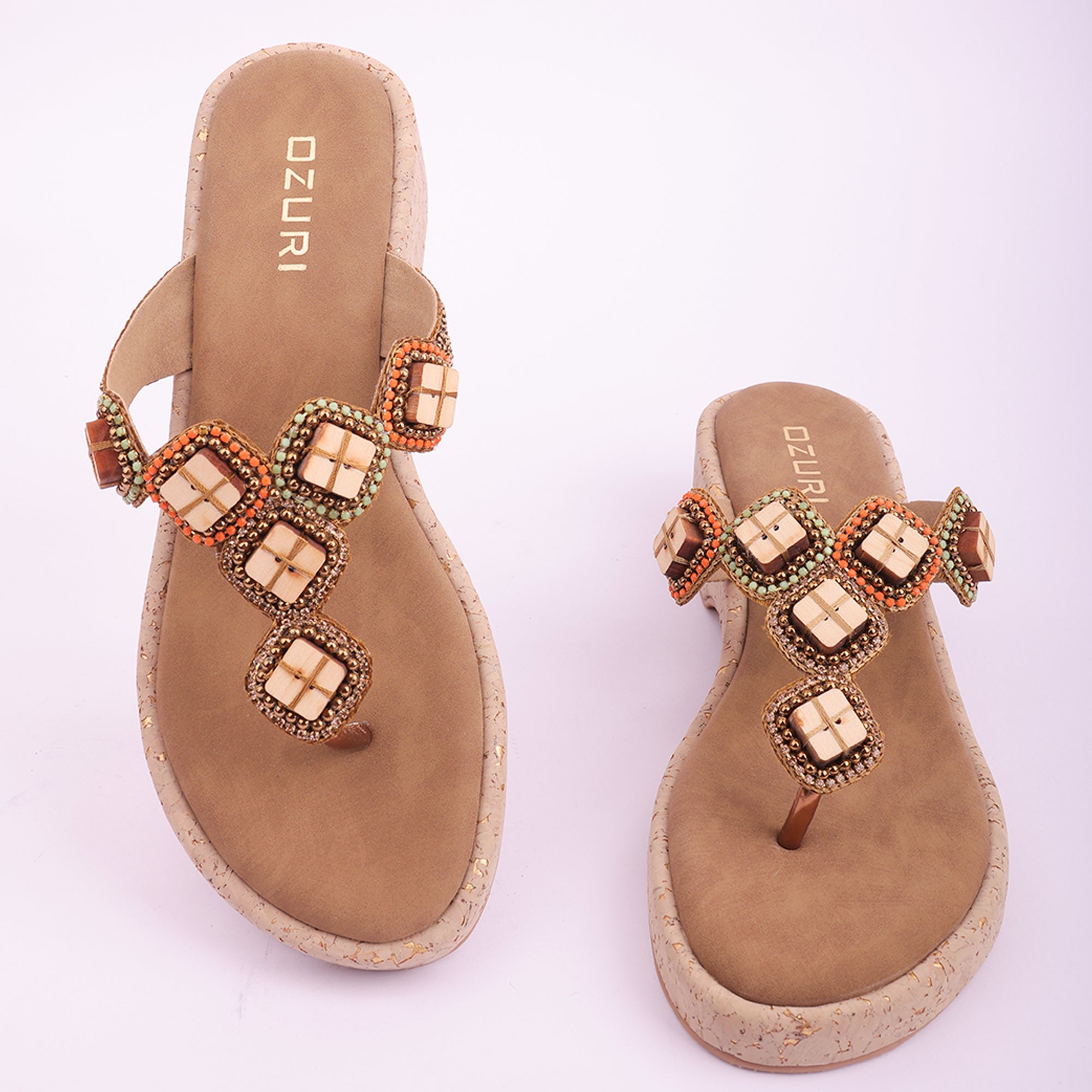 Embellished Beaded Slip-On Wedge Sandals for Women