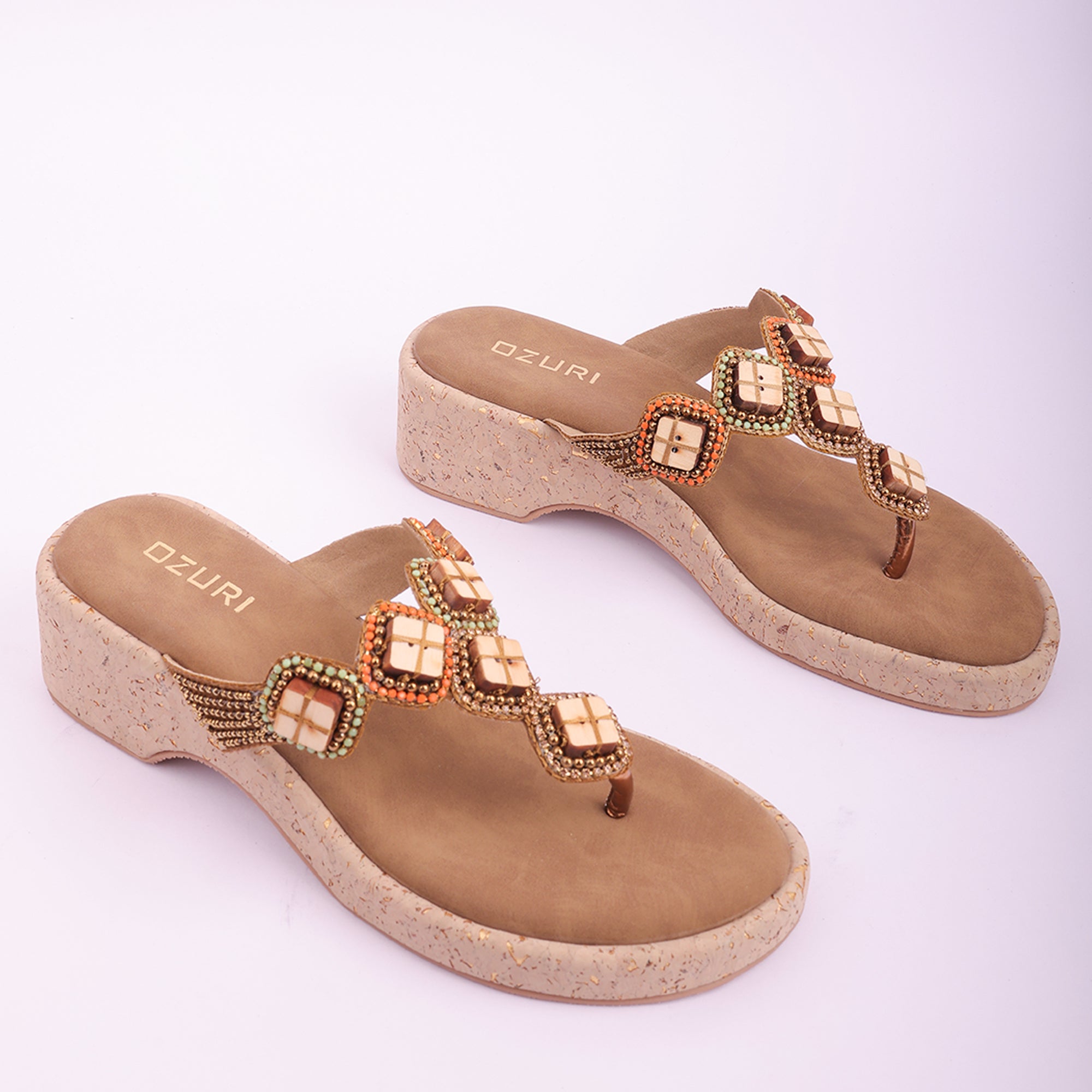 Embellished Beaded Slip-On Wedge Sandals for Women