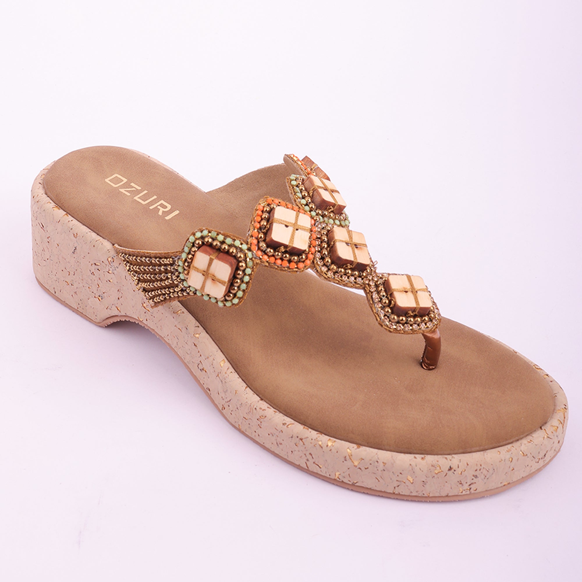 Embellished Beaded Slip-On Wedge Sandals for Women