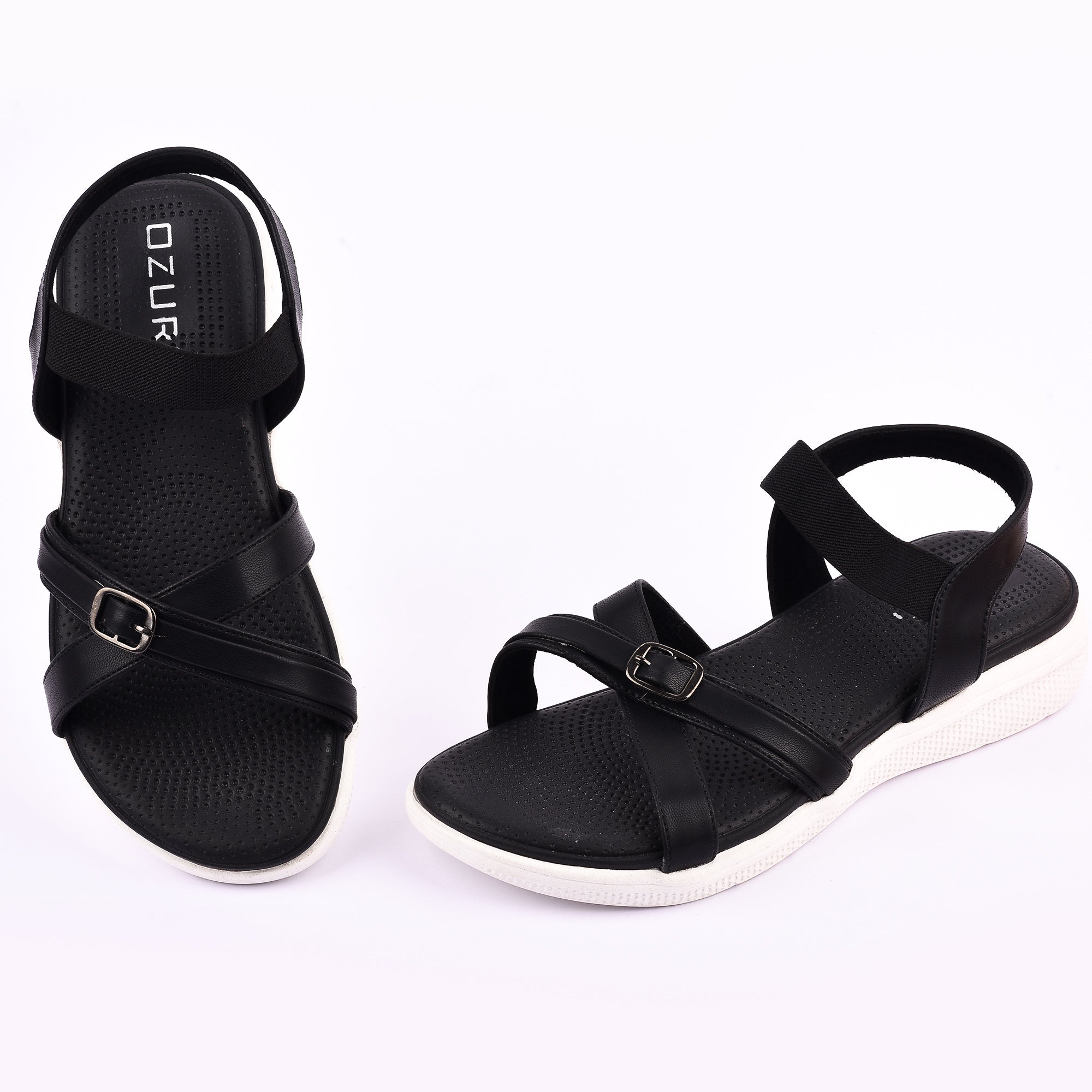 Women’s Casual Comfort Sandals with Elastic Strap and Buckle Detail