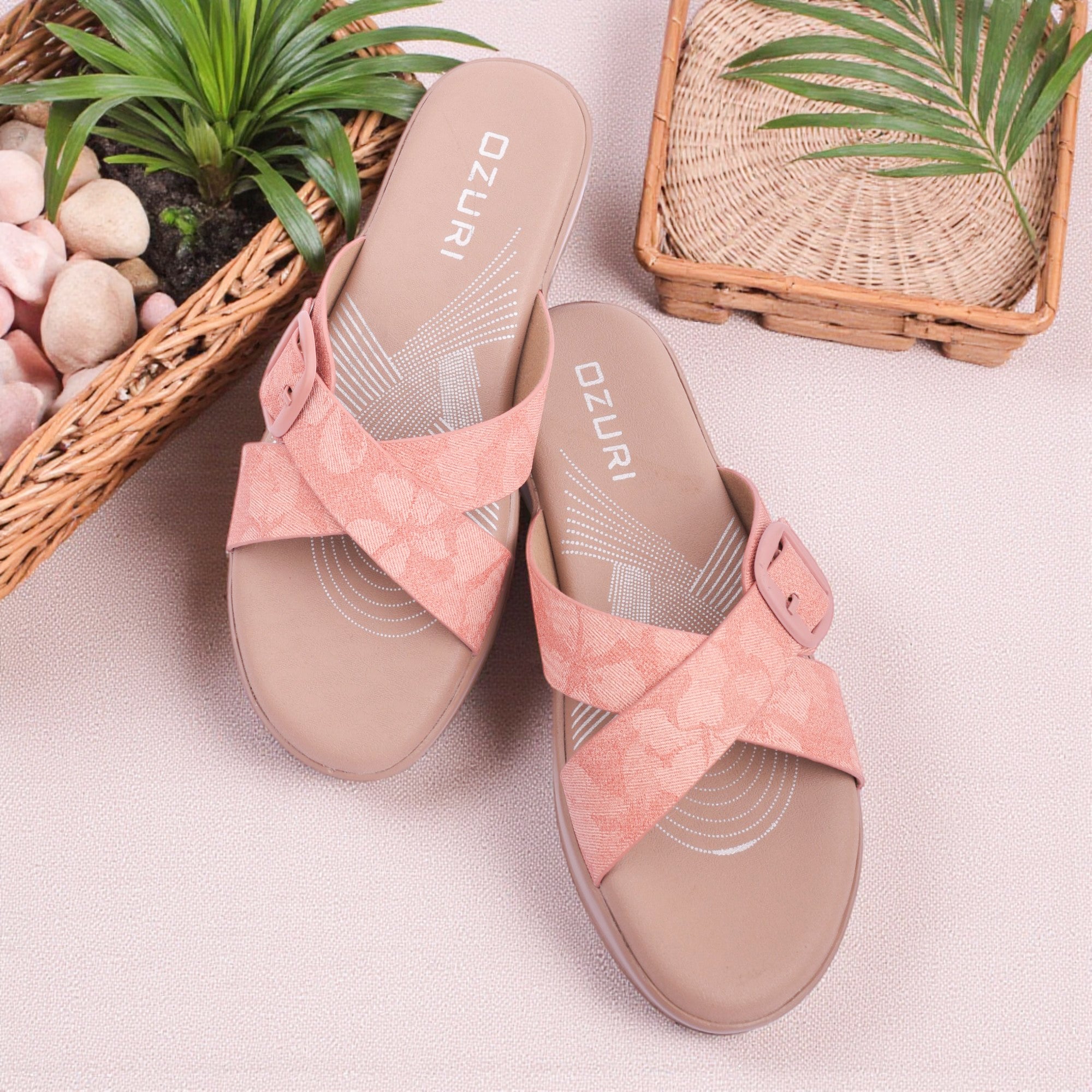 Comfort Fit Cross-Strap Wedge Sliders for Women