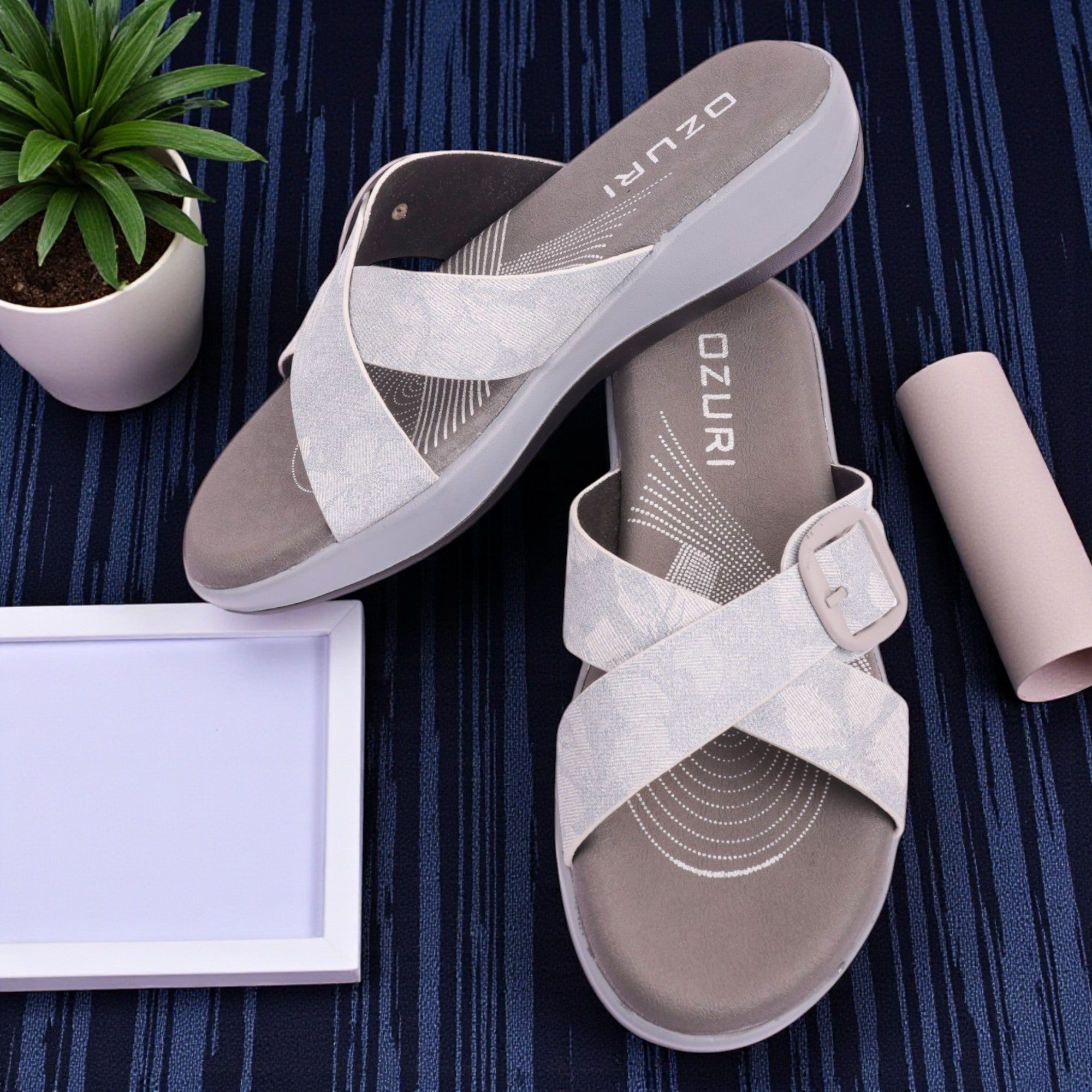 Comfort Fit Cross-Strap Wedge Sliders for Women