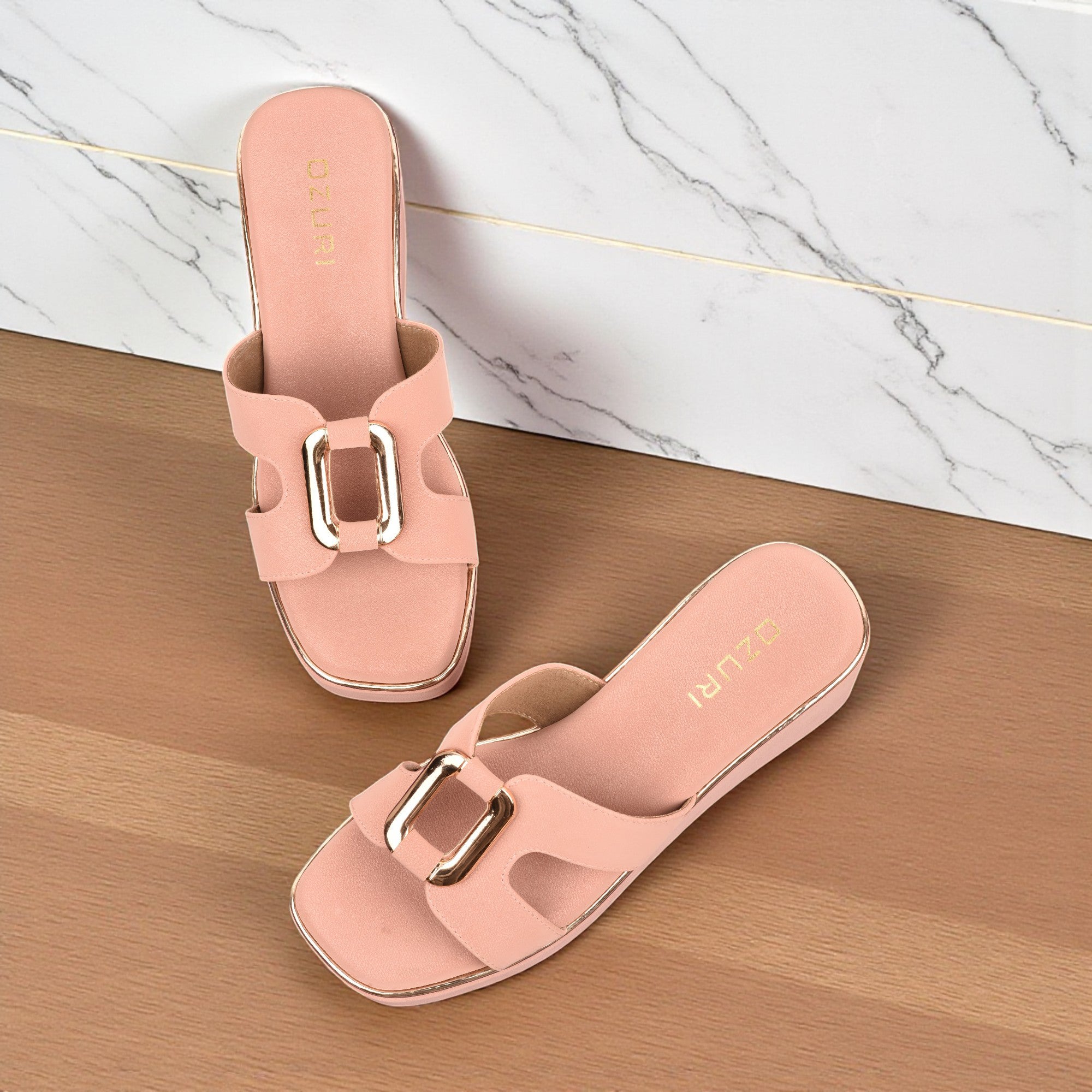 Ozuri Stylish Platform Wedge Heels with Metallic Buckle